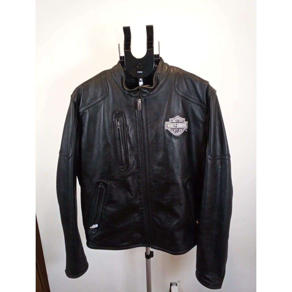 Harley-Davidson Black Leather Zip-Front Motorcycle Jacket